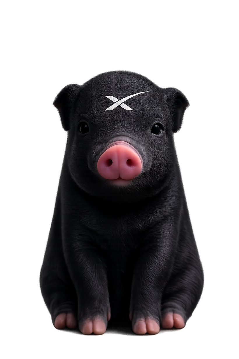 $spegx — black piglet with the SpaceX X on its forehead